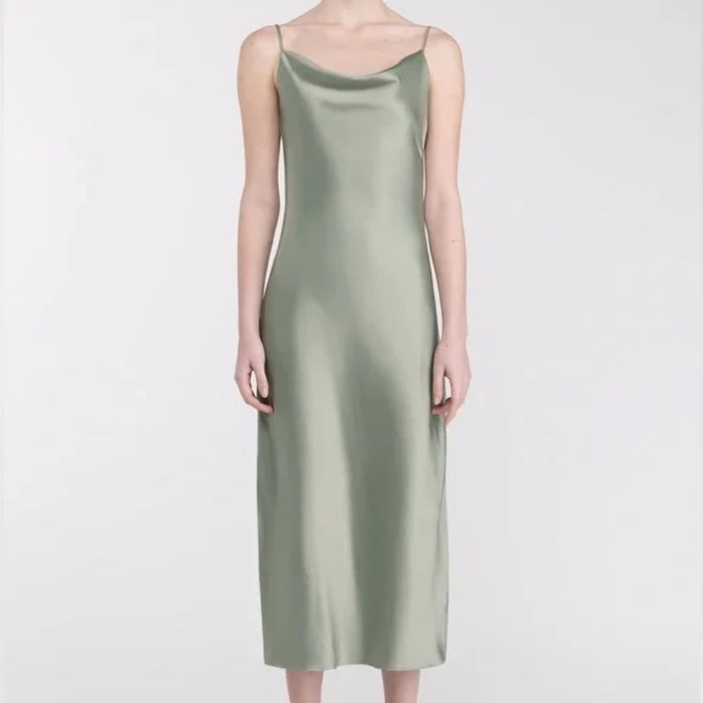 Green satin midi dress